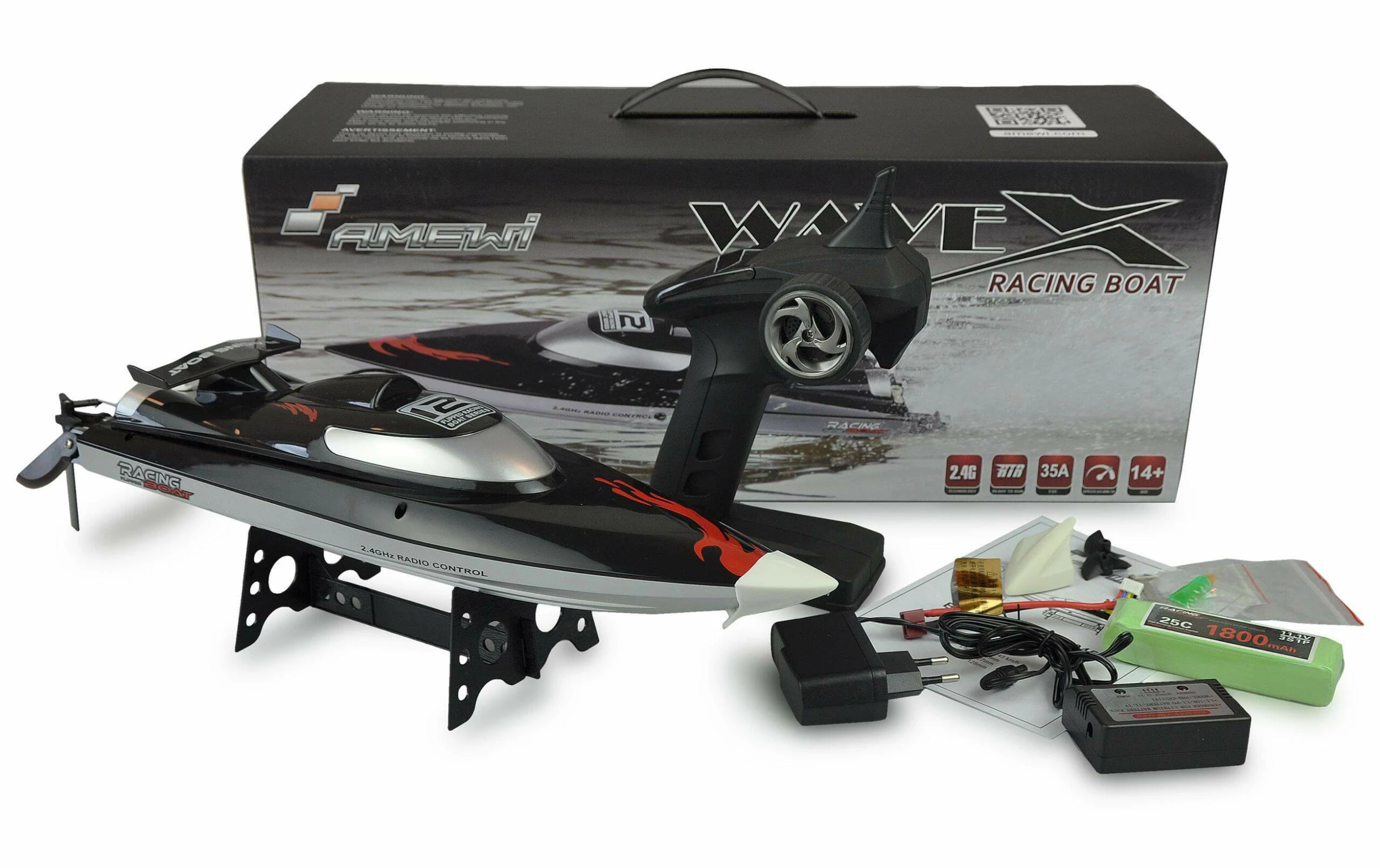 Amewi Bateau à Moteur WaveX Black Edition RTR - Navires RC – Image 2